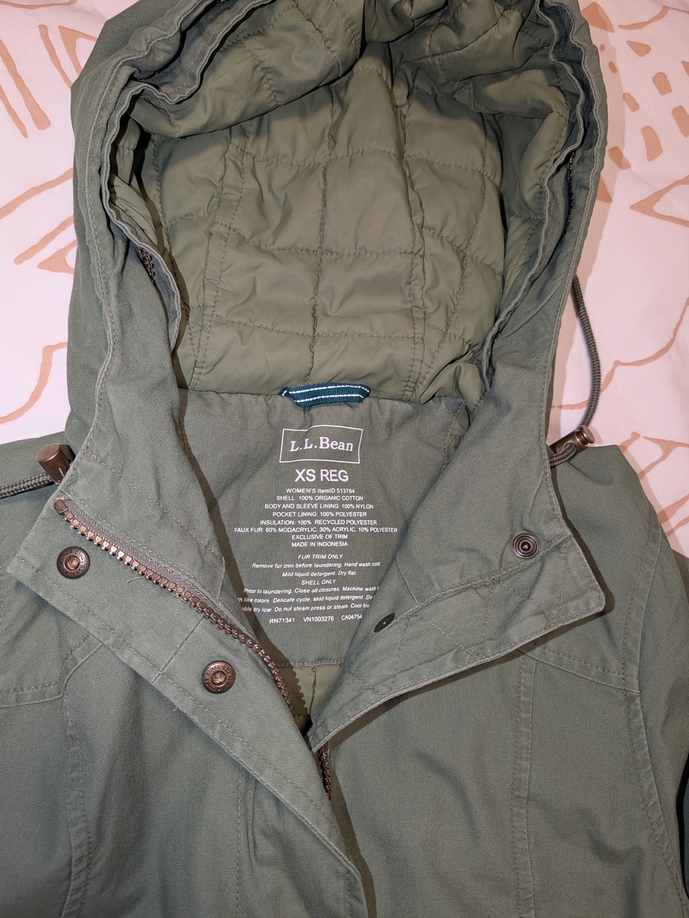 L.L. Bean Olive Green Hooded Jacket - Woman's Size Small